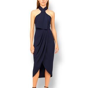 Shona Joy Revolve Knot Draped Halter Dress Navy Blue Maxi 4 Cocktail Formal